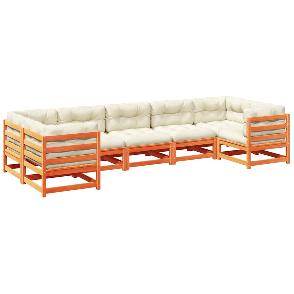 Salon de jardin 7 pcs avec coussins cire marron bois pin massif - XIOS