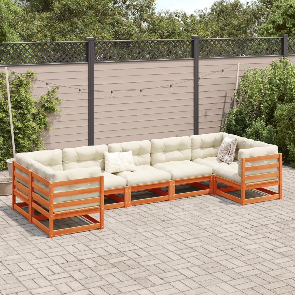 Salon de jardin 7 pcs avec coussins cire marron bois pin massif - XIOS