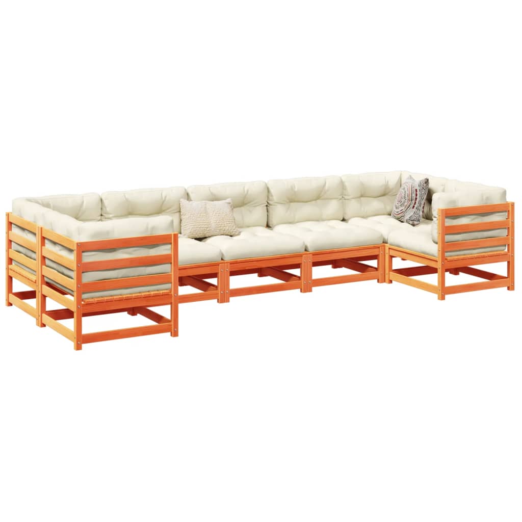 Salon de jardin 7 pcs avec coussins cire marron bois pin massif - XIOS