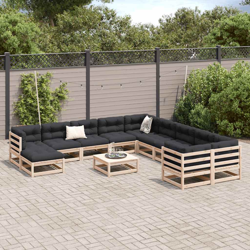 Salon de jardin 12 pcs bois de pin massif