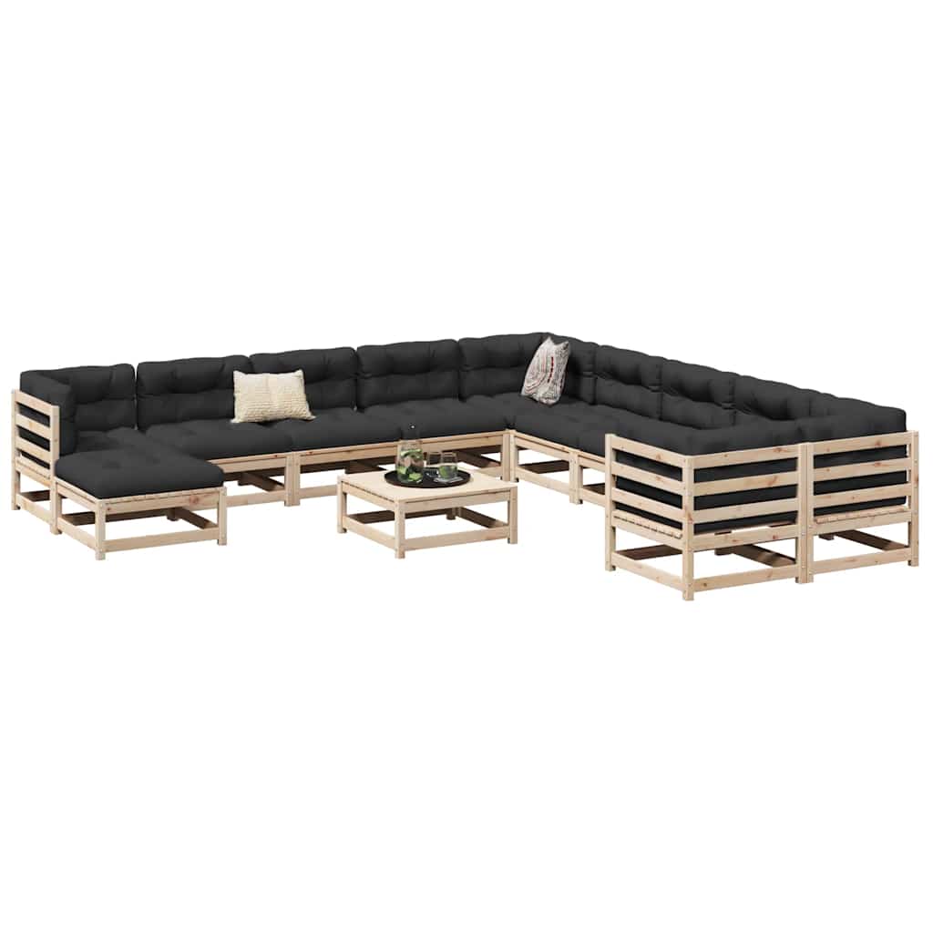 Salon de jardin 12 pcs bois de pin massif