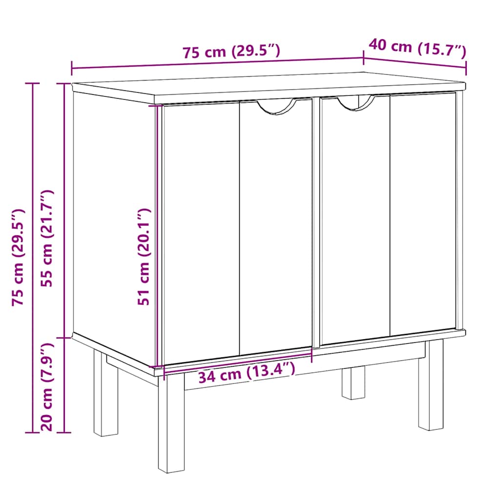 Armoire de couloir OTTA 75x40x75 cm bois de pin massif - XIOS