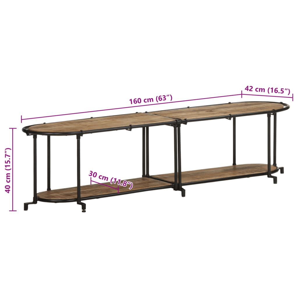 Meuble TV 160x42x40 cm bois massif de manguier brut - XIOS