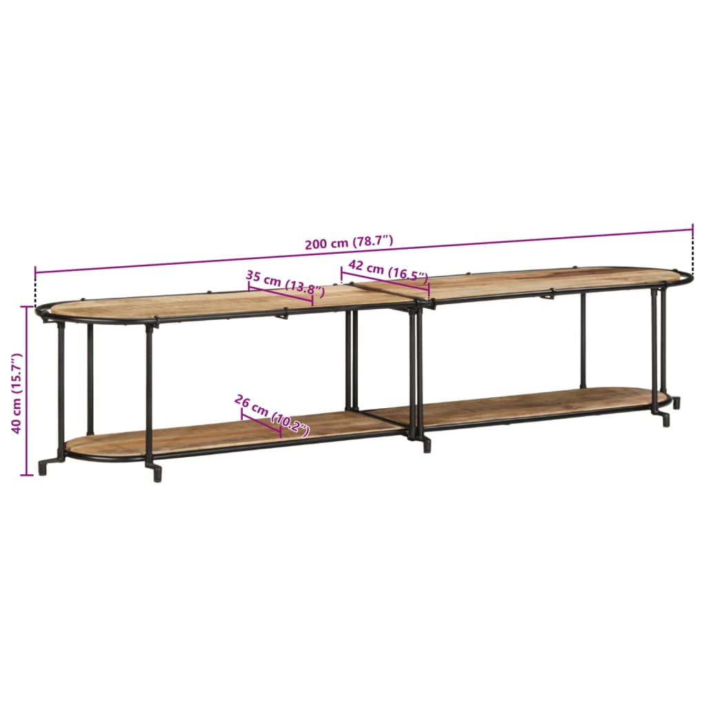 Meuble TV 200x42x40 cm bois massif de manguier brut - XIOS