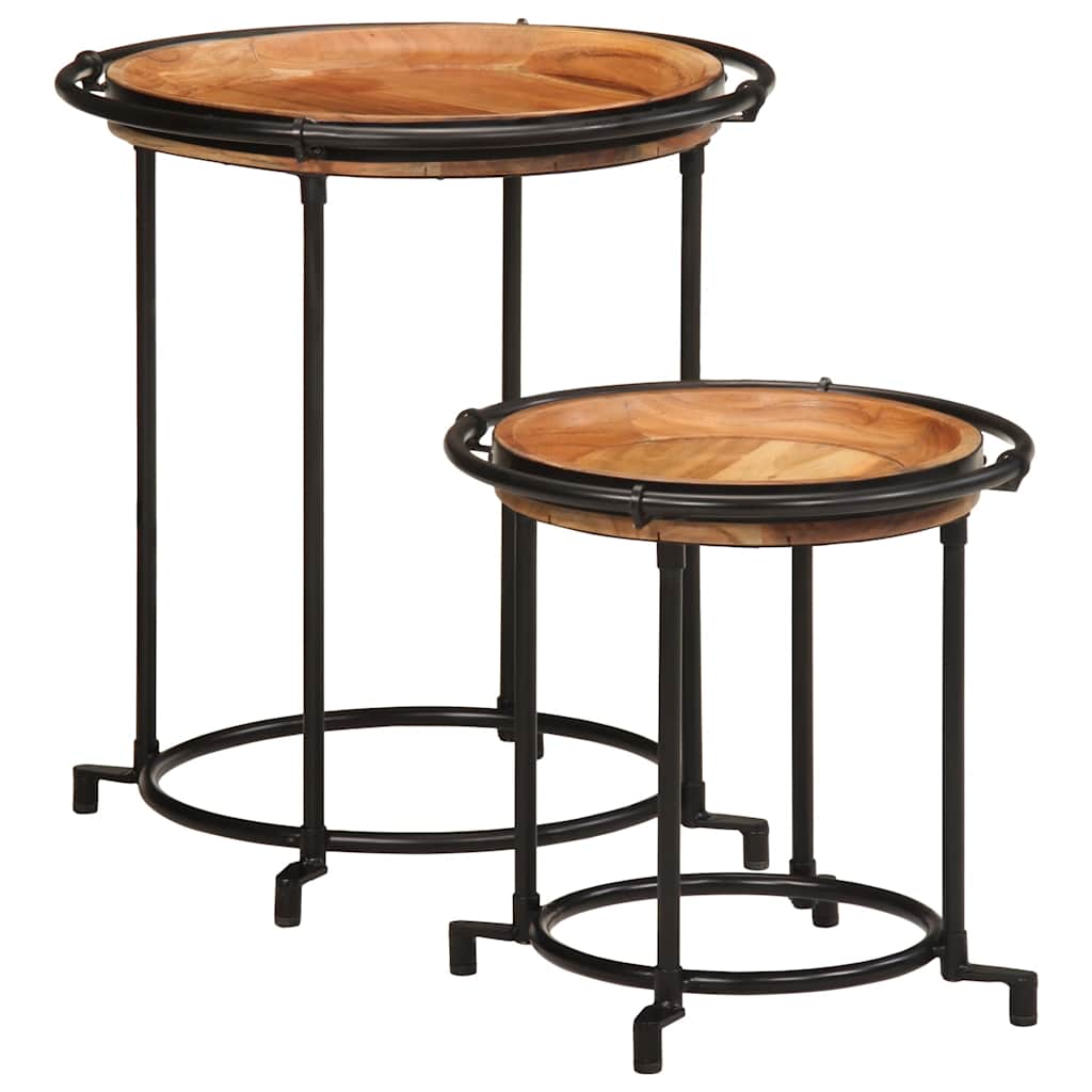 Ensemble de table d'appoint 2 pcs bois massif d'acacia - XIOS