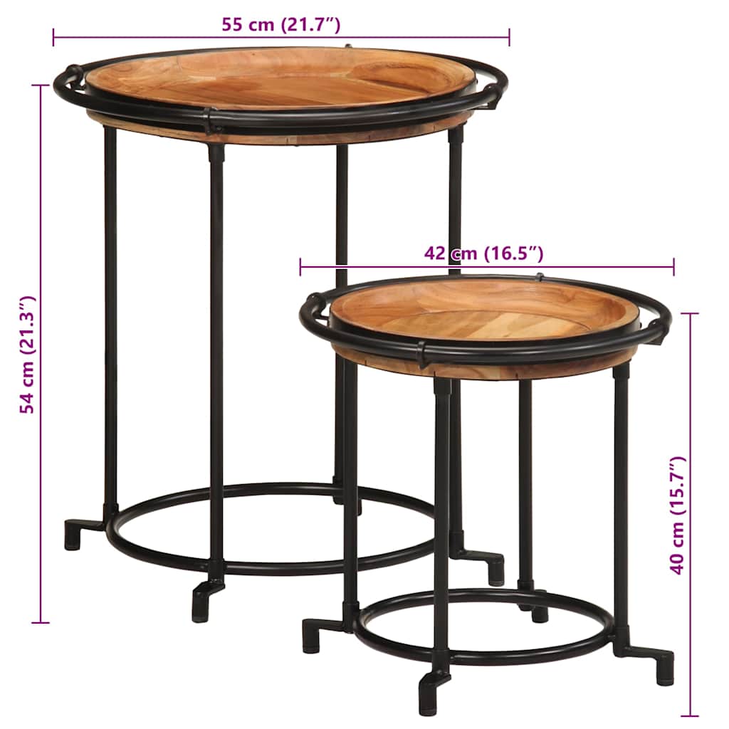 Ensemble de table d'appoint 2 pcs bois massif d'acacia - XIOS