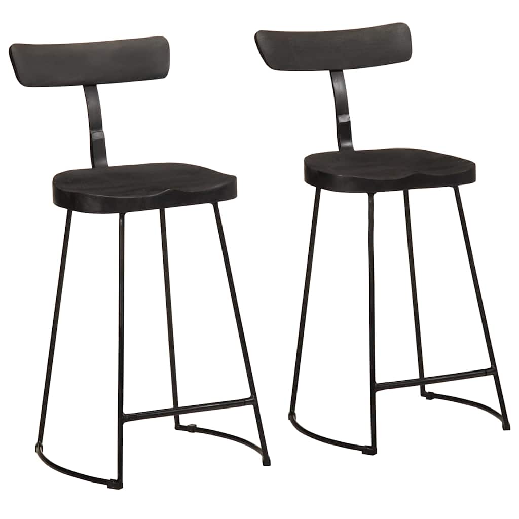Tabourets de bar lot de 2 noir 49x43x88 cm bois manguier massif - XIOS