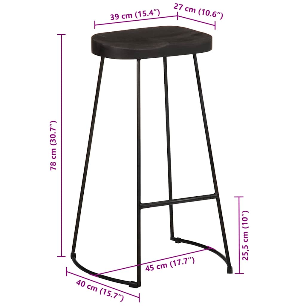 Tabourets de bar lot de 2 noir 45x40x78 cm bois manguier massif - XIOS