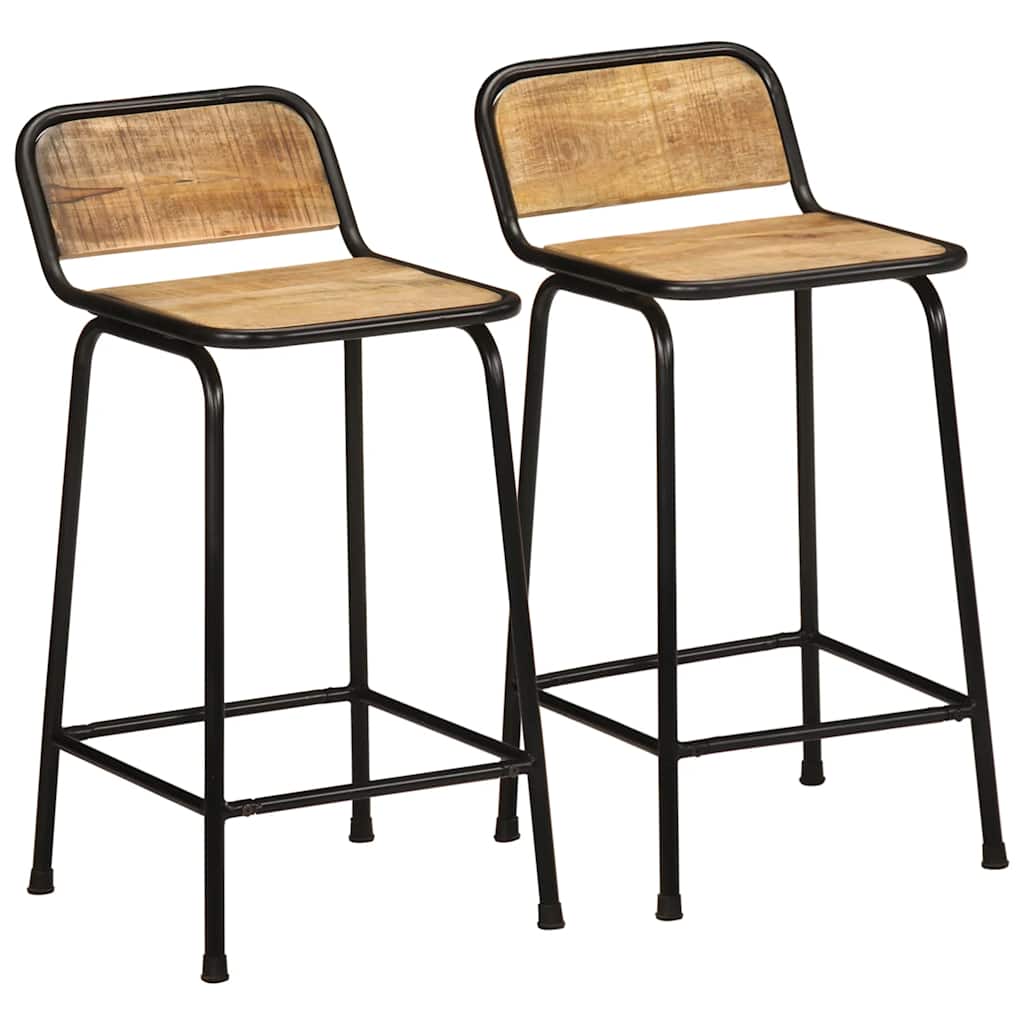 Tabourets de bar lot de 2 bois massif manguier brut - XIOS