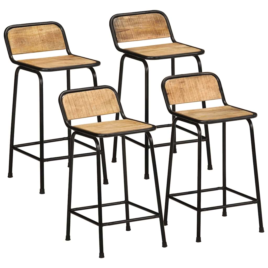 Tabourets de bar lot de 4 bois massif manguier brut - XIOS