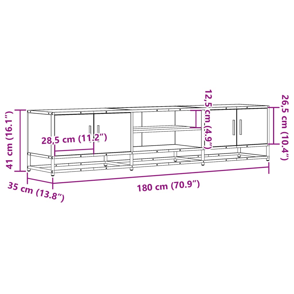 Meuble TV sonoma gris 180x35x41 cm bois d'ingénierie - XIOS