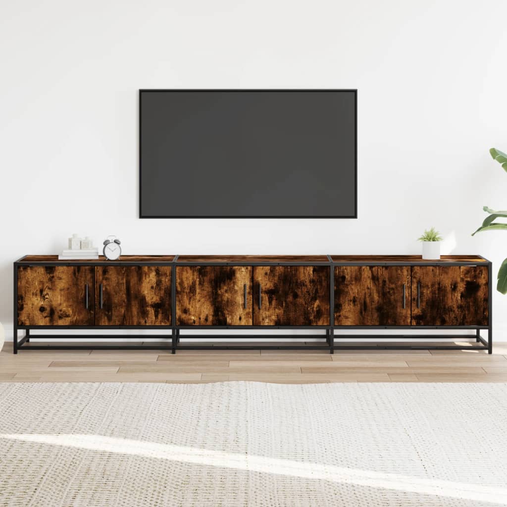 Meuble TV chêne fumé 210x35x41 cm bois d'ingénierie - XIOS