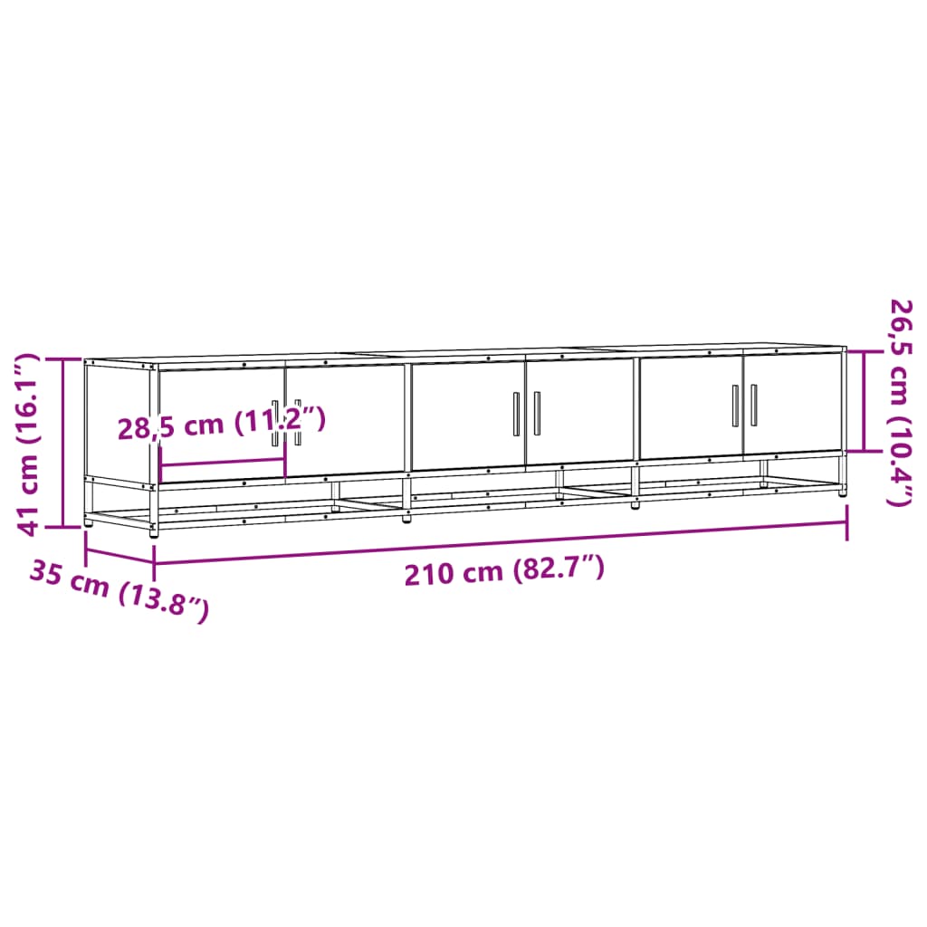 Meuble TV chêne fumé 210x35x41 cm bois d'ingénierie - XIOS