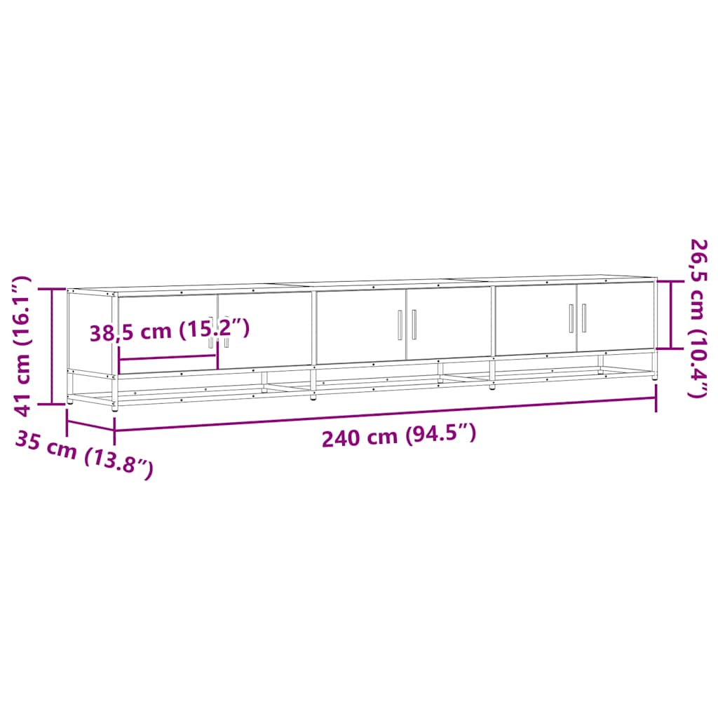 Meuble TV chêne fumé 240x35x41 cm bois d'ingénierie - XIOS