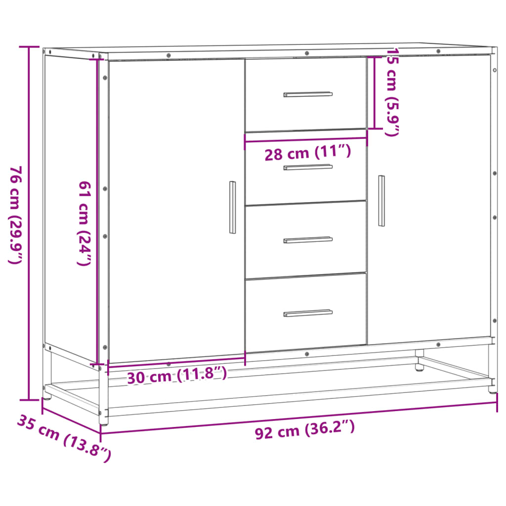 Buffet sonoma gris 92x35x76 cm bois d'ingénierie - XIOS