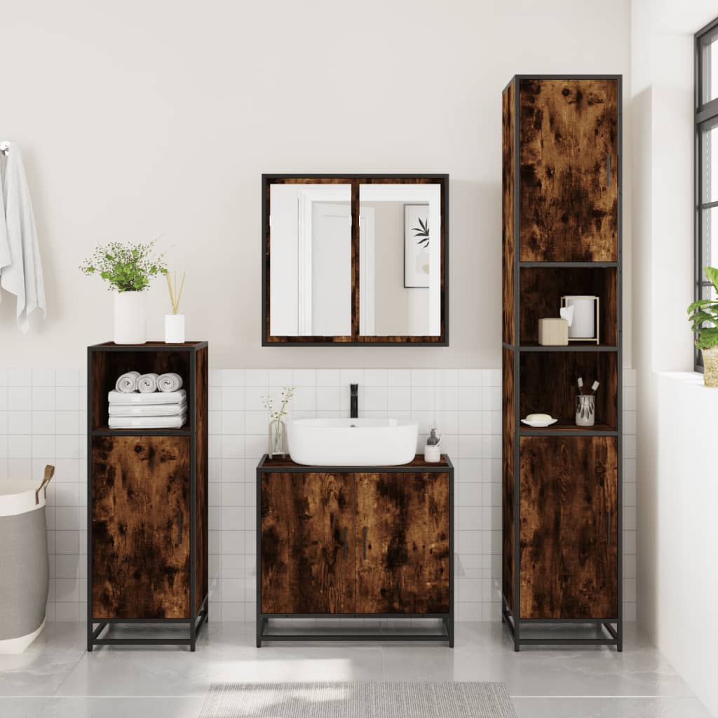Armoire de salle de bain chêne fumé bois d'ingénierie et métal