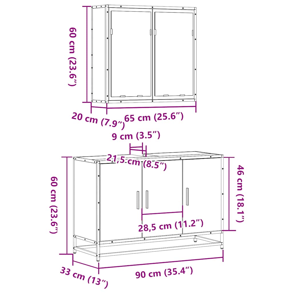 Ensemble de meubles de salle de bain 2 pcs chêne sonoma
