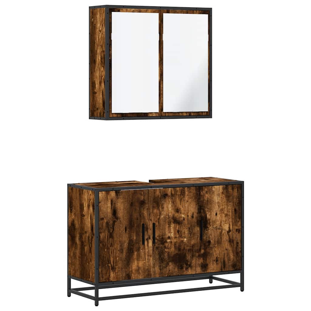 Ensemble de meubles de salle de bain 2 pcs Chêne fumé