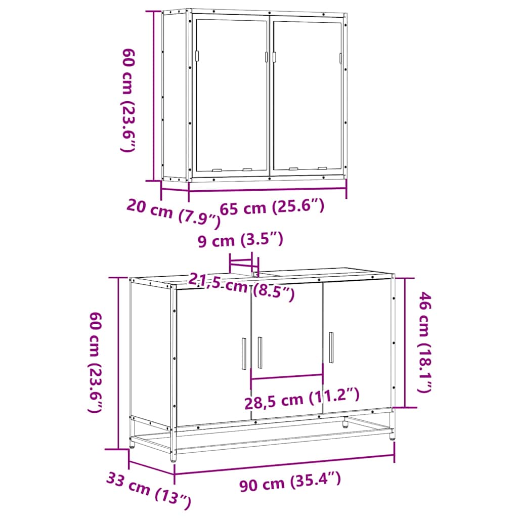 Ensemble de meubles de salle de bain 2 pcs Chêne fumé