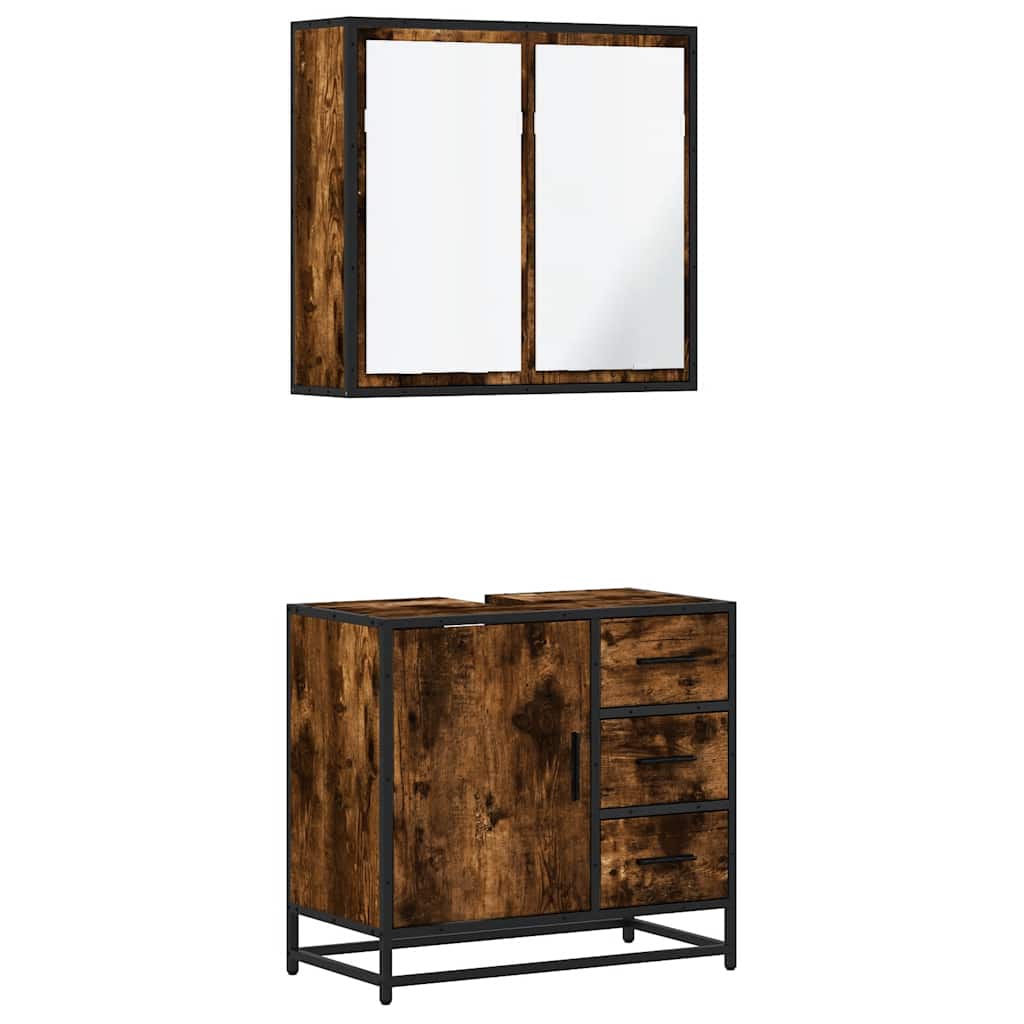 Ensemble de meubles de salle de bain 2 pcs Chêne fumé