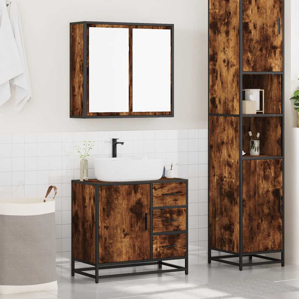Ensemble de meubles de salle de bain 2 pcs Chêne fumé