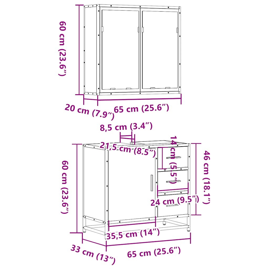 Ensemble de meubles de salle de bain 2 pcs Chêne fumé