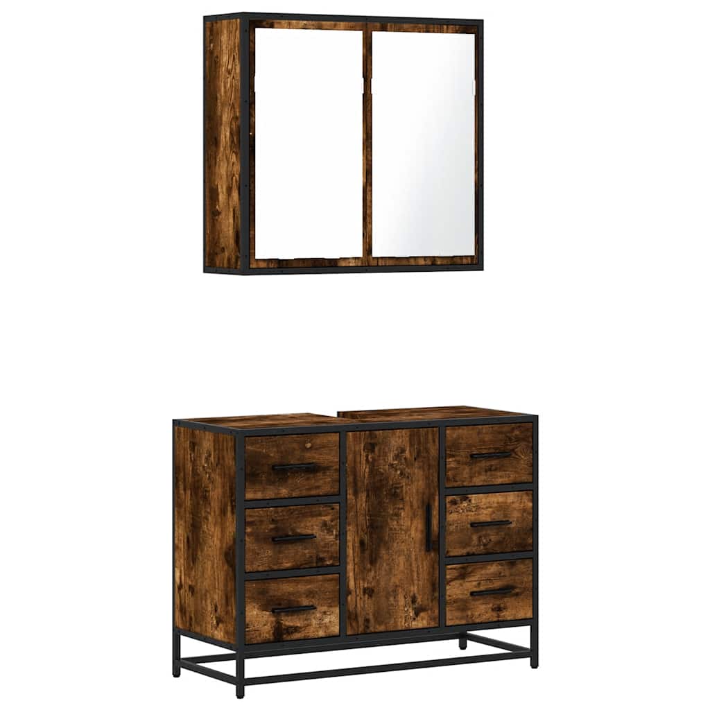 Ensemble de meubles de salle de bain 2 pcs Chêne fumé