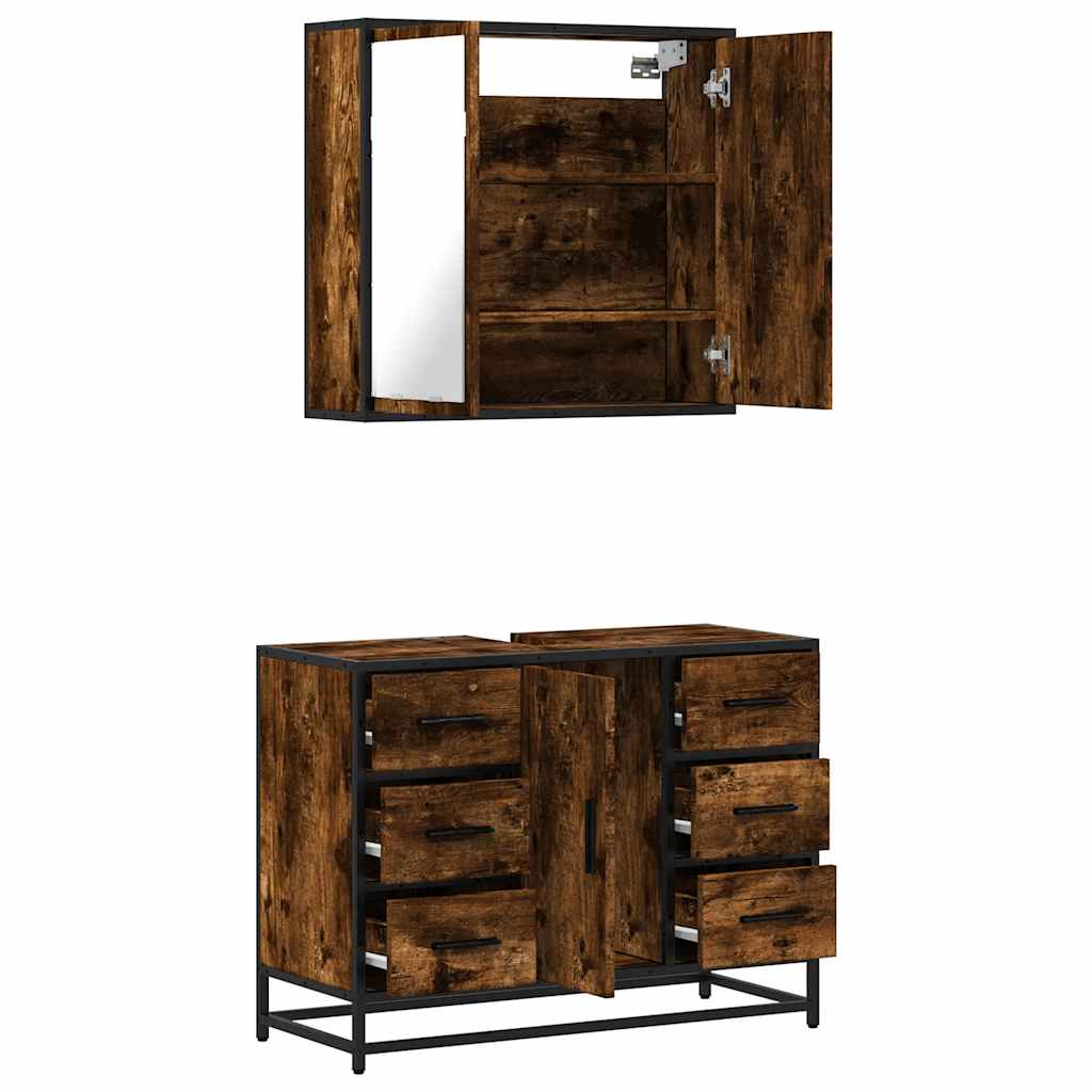 Ensemble de meubles de salle de bain 2 pcs Chêne fumé