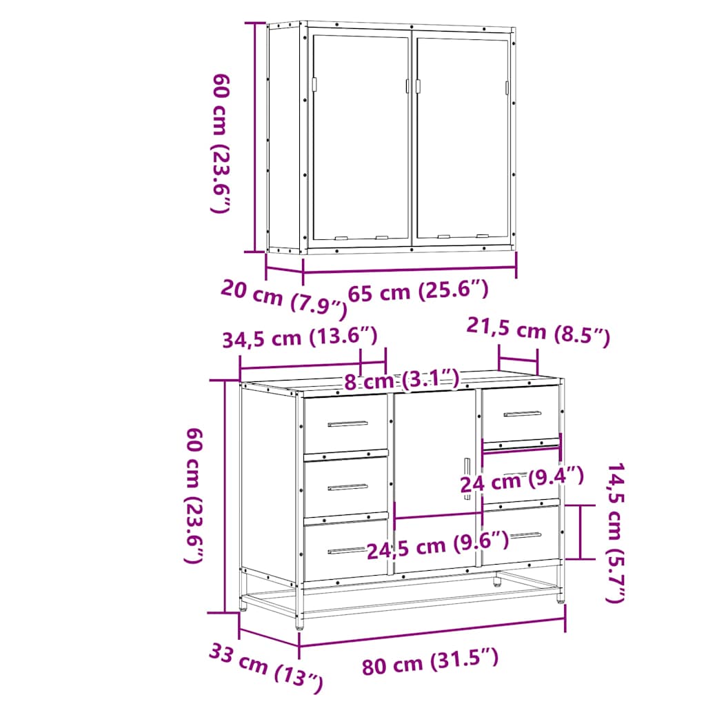 Ensemble de meubles de salle de bain 2 pcs Chêne fumé