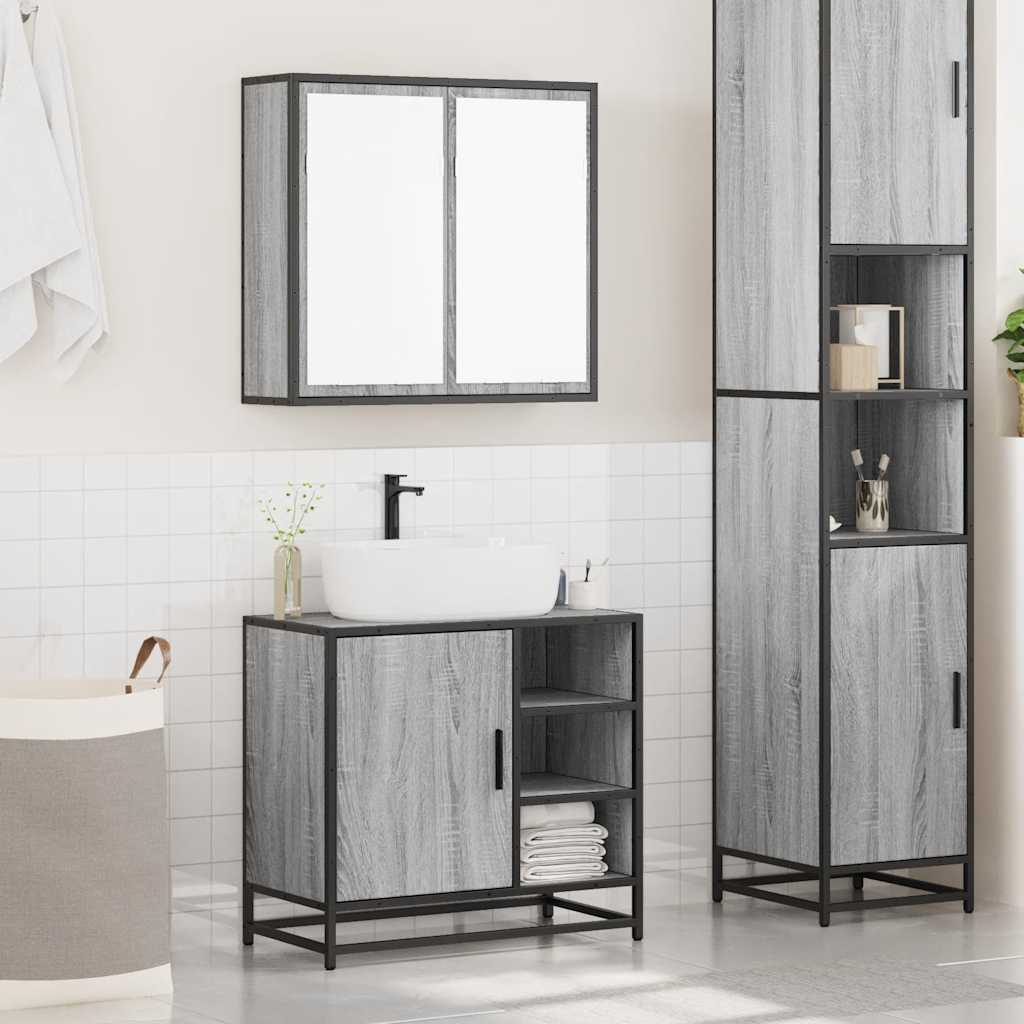 Ensemble de meubles de salle de bain 2 pcs Sonoma gris
