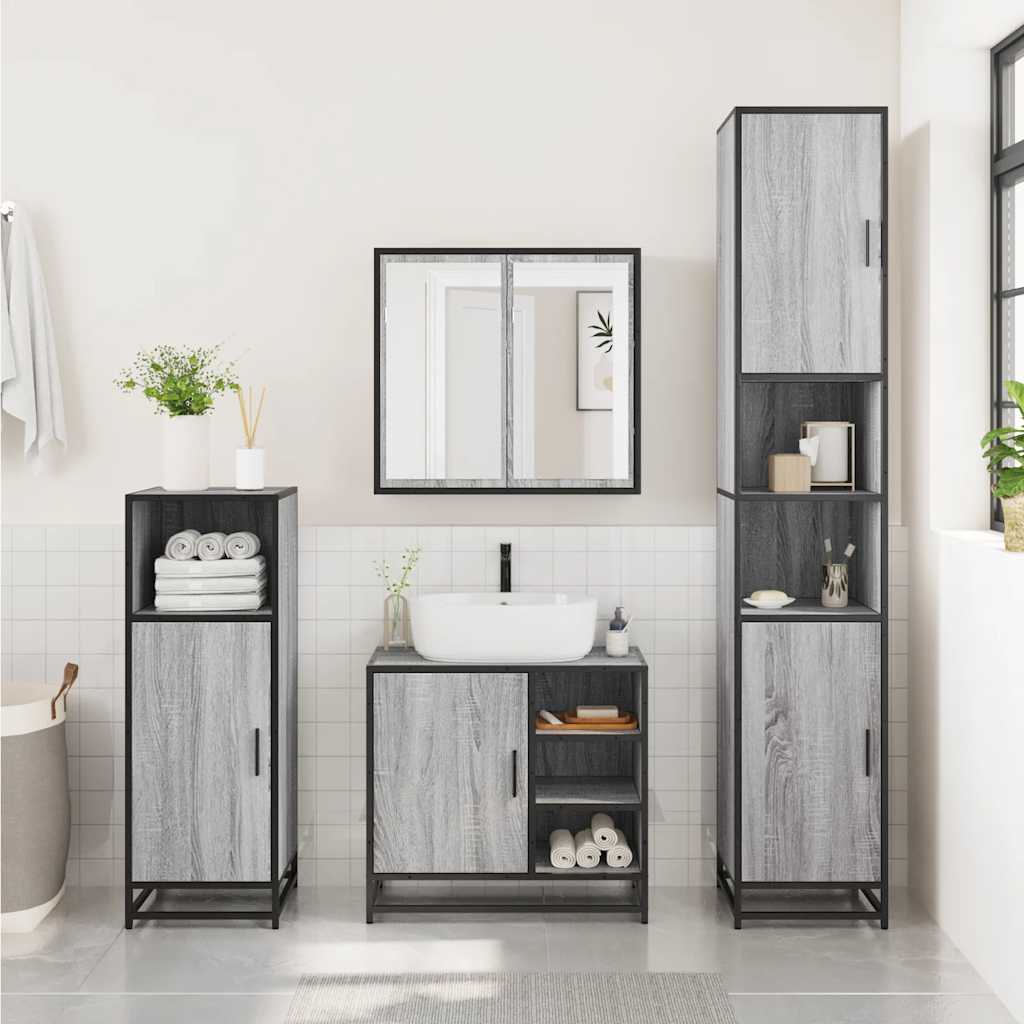 Ensemble de meubles de salle de bain 2 pcs Sonoma gris