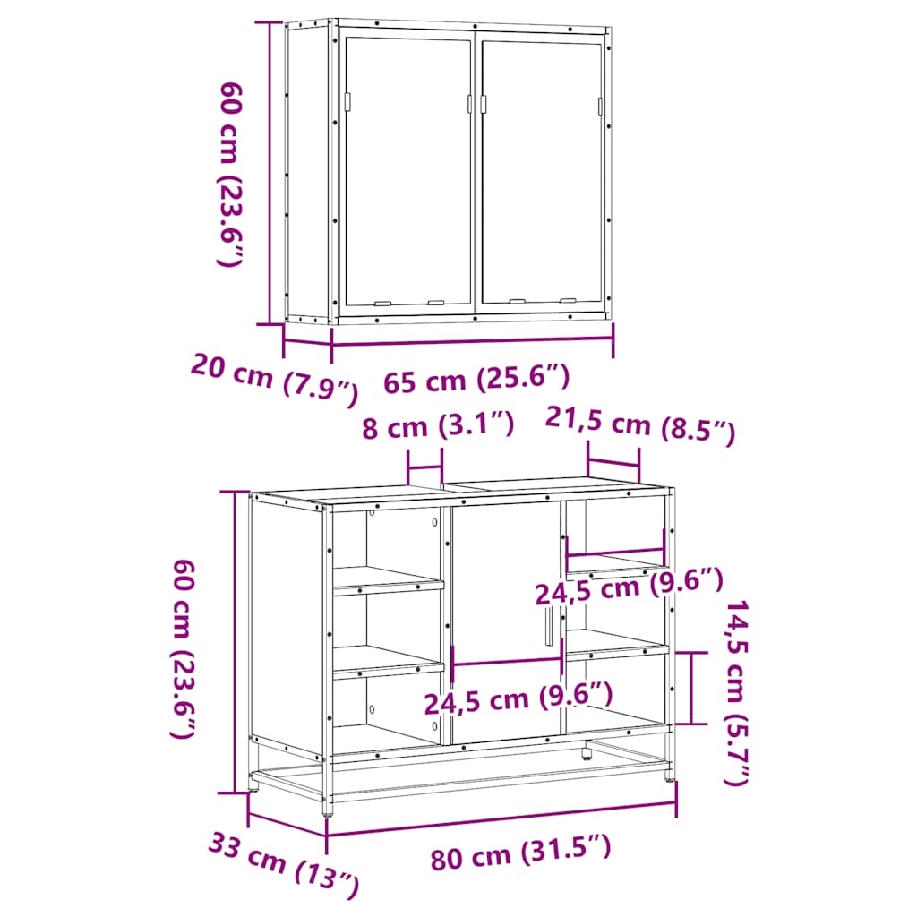 Ensemble de meubles de salle de bain 2 pcs chêne sonoma