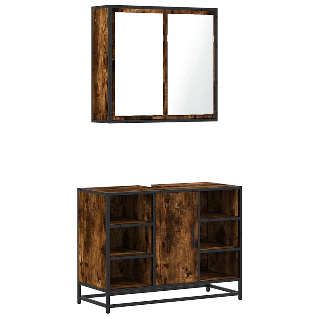 Ensemble de meubles de salle de bain 2 pcs Chêne fumé