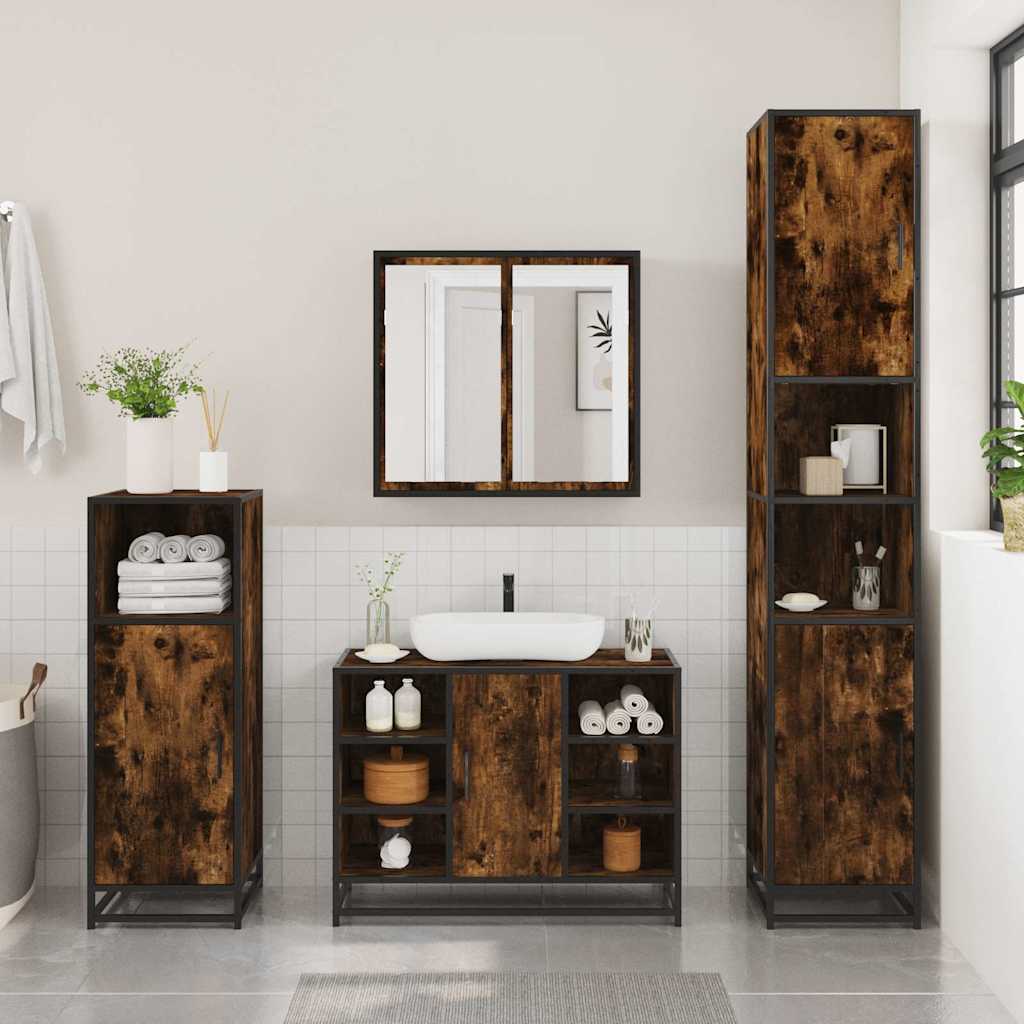 Ensemble de meubles de salle de bain 2 pcs Chêne fumé