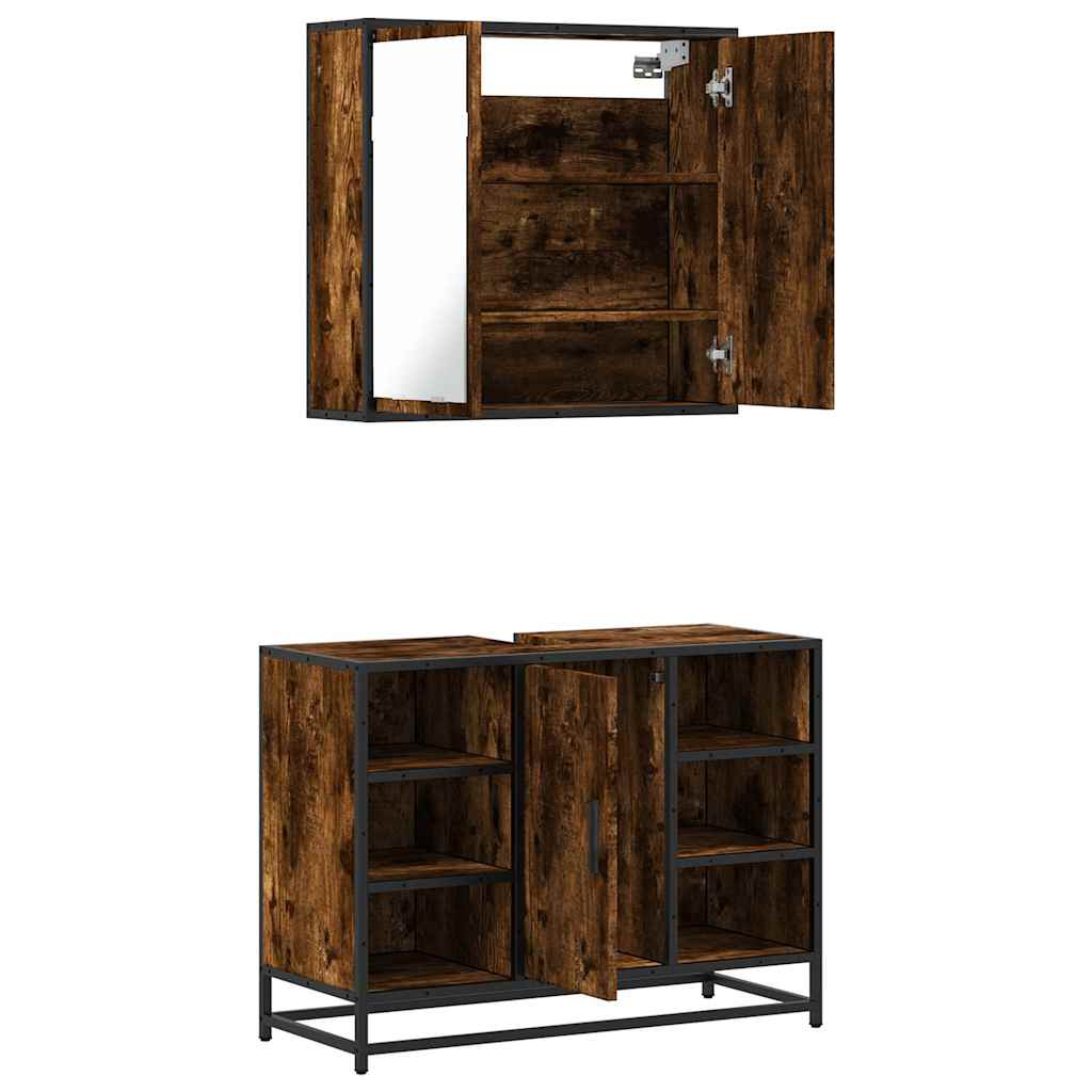Ensemble de meubles de salle de bain 2 pcs Chêne fumé