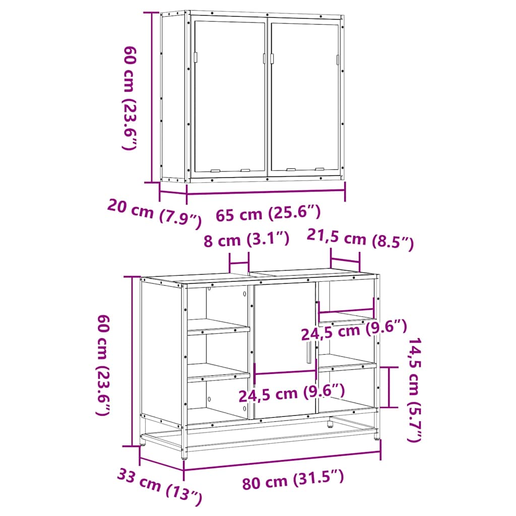 Ensemble de meubles de salle de bain 2 pcs Chêne fumé