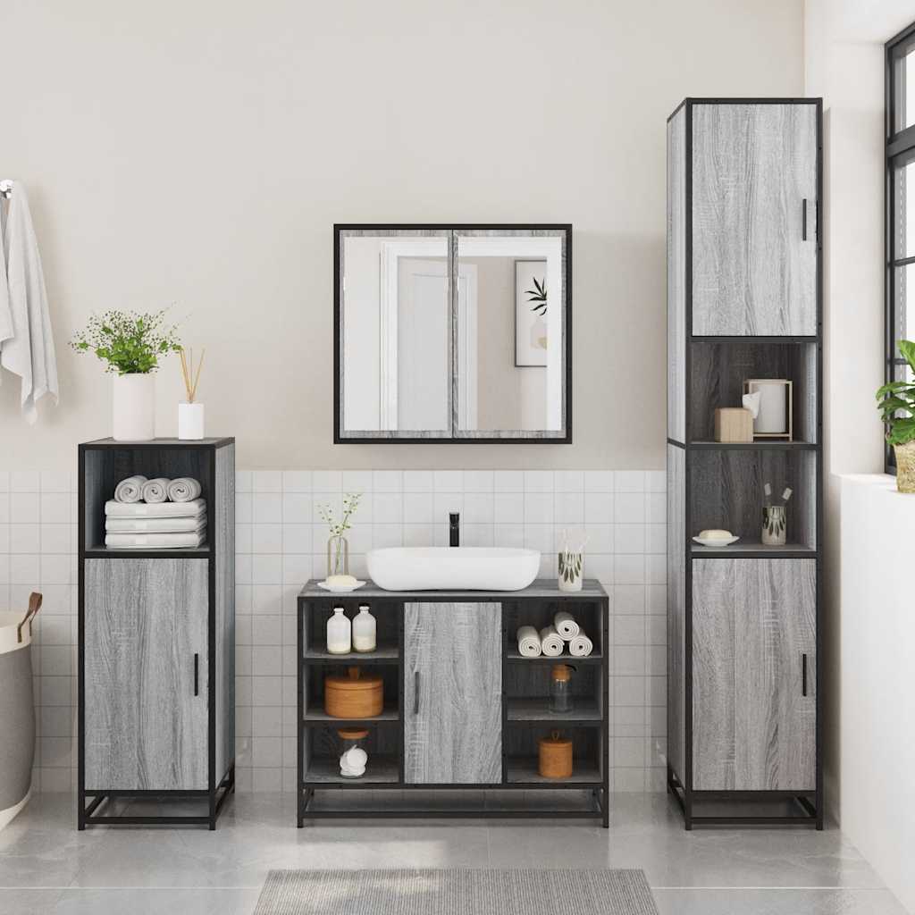 Ensemble de meubles de salle de bain 2 pcs Sonoma gris