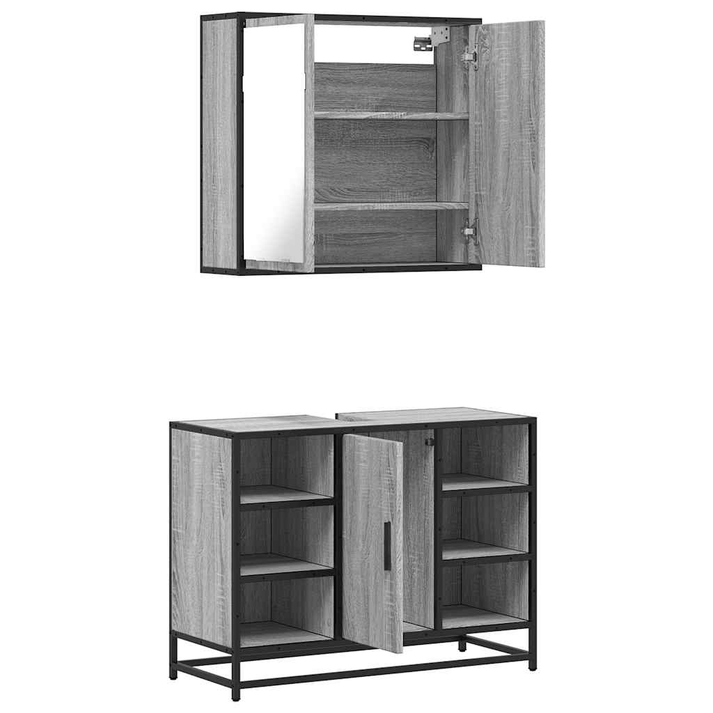 Ensemble de meubles de salle de bain 2 pcs Sonoma gris