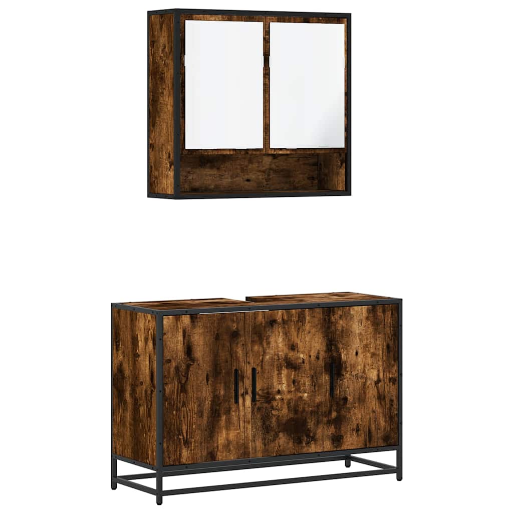 Ensemble de meubles de salle de bain 2 pcs Chêne fumé