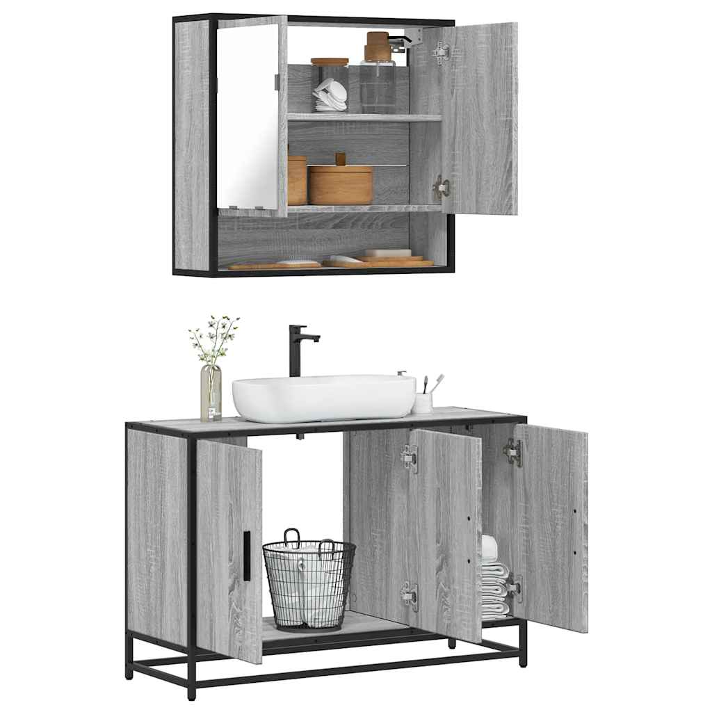 Ensemble de meubles de salle de bain 2 pcs Sonoma gris
