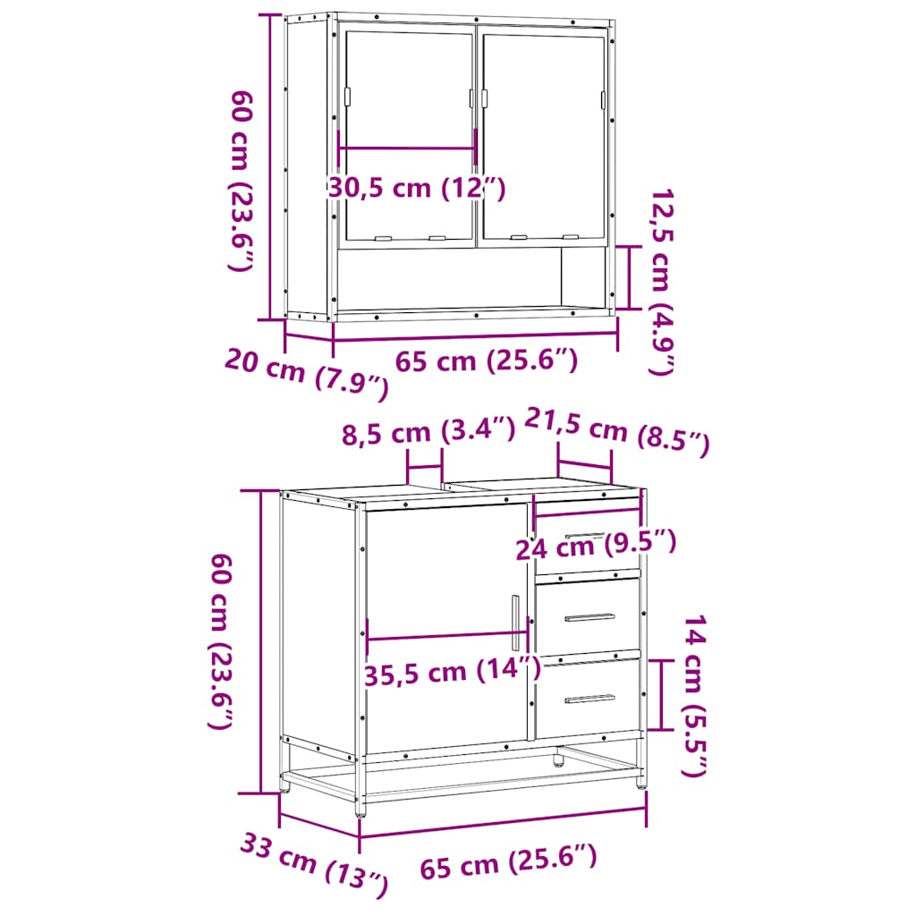 Ensemble de meubles de salle de bain 2 pcs Chêne fumé