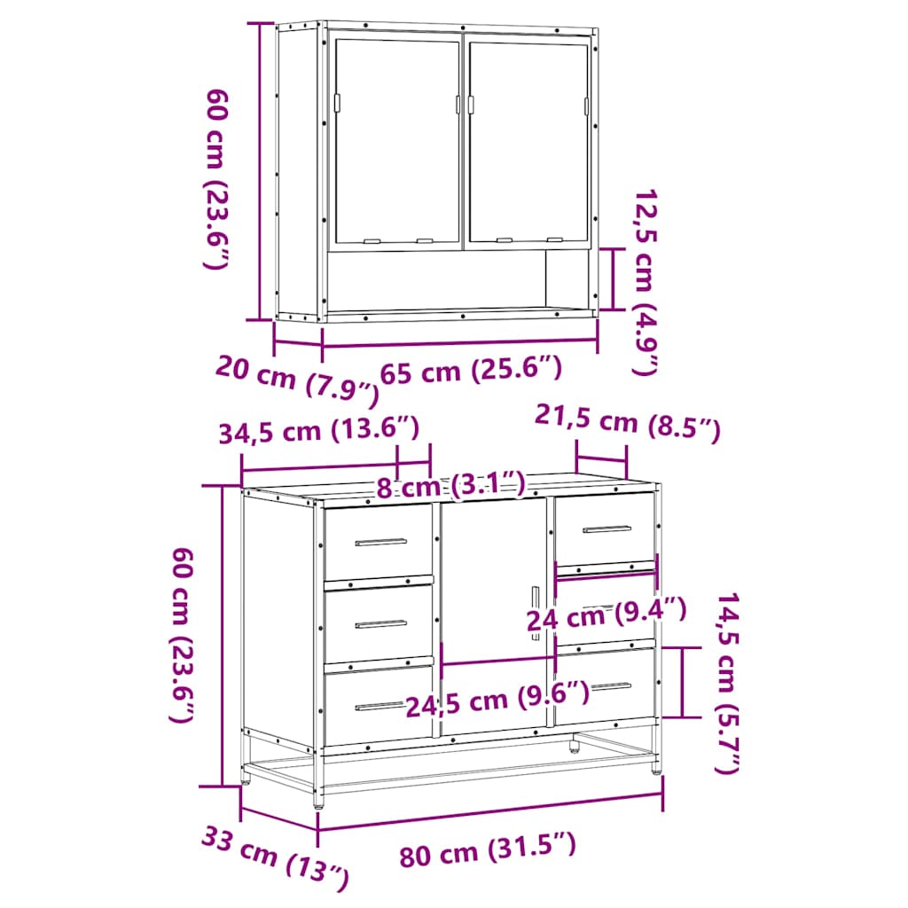 Ensemble de meubles de salle de bain 2 pcs chêne sonoma