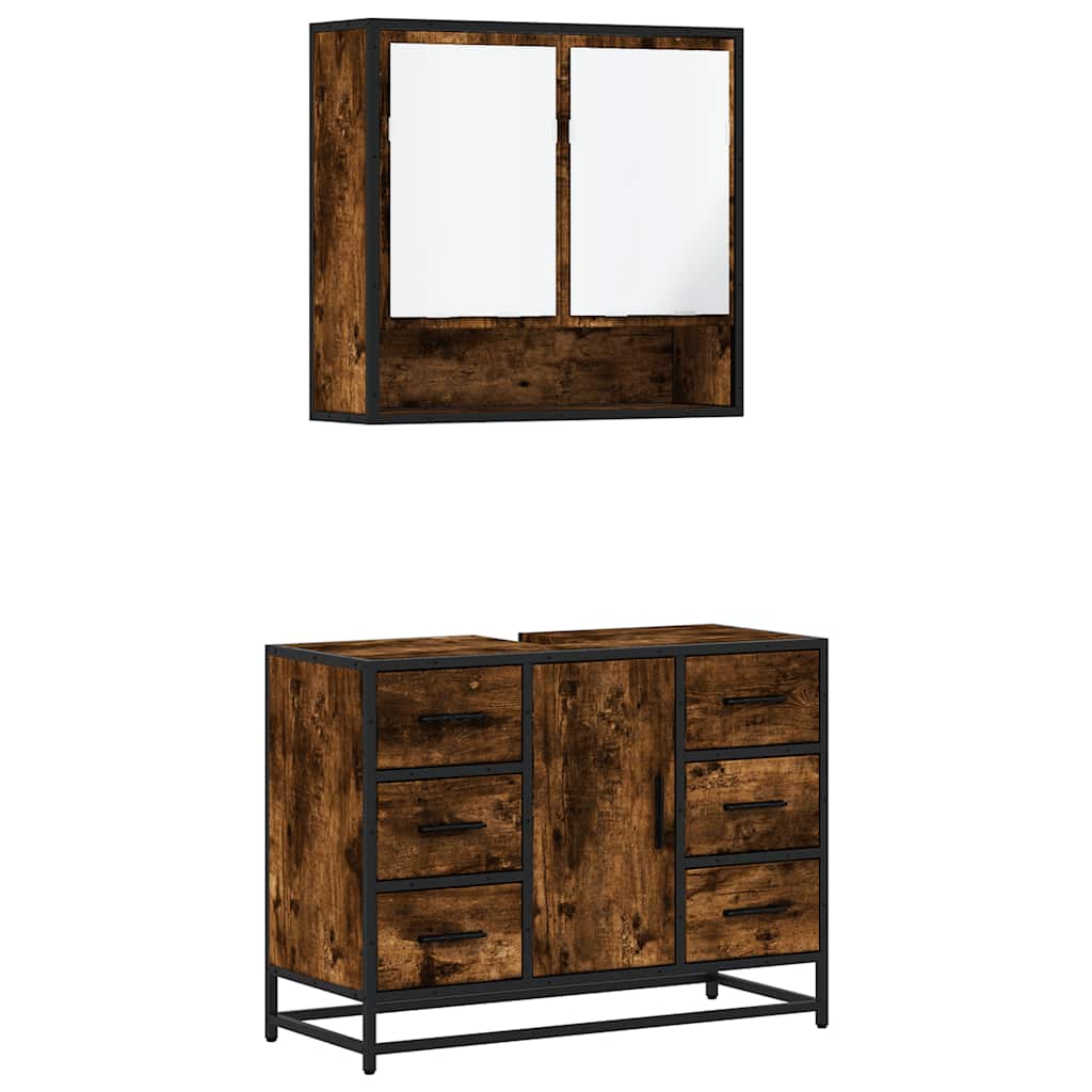 Ensemble de meubles de salle de bain 2 pcs Chêne fumé