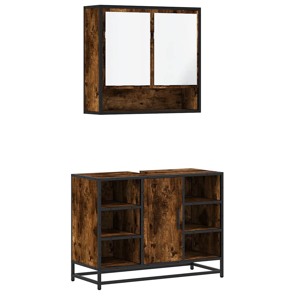 Ensemble de meubles de salle de bain 2 pcs Chêne fumé