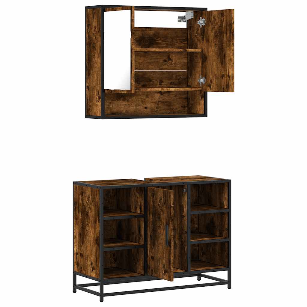 Ensemble de meubles de salle de bain 2 pcs Chêne fumé