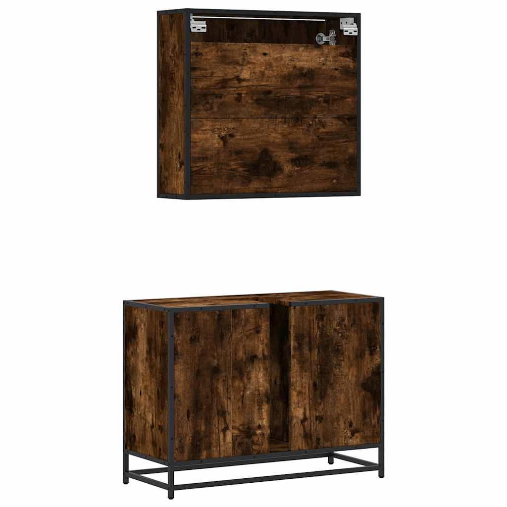 Ensemble de meubles de salle de bain 2 pcs Chêne fumé