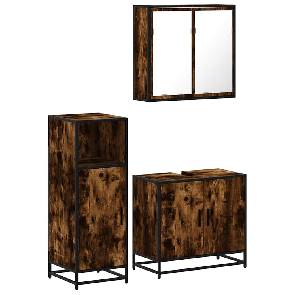 Ensemble de meubles de salle de bain 3 pcs Chêne fumé