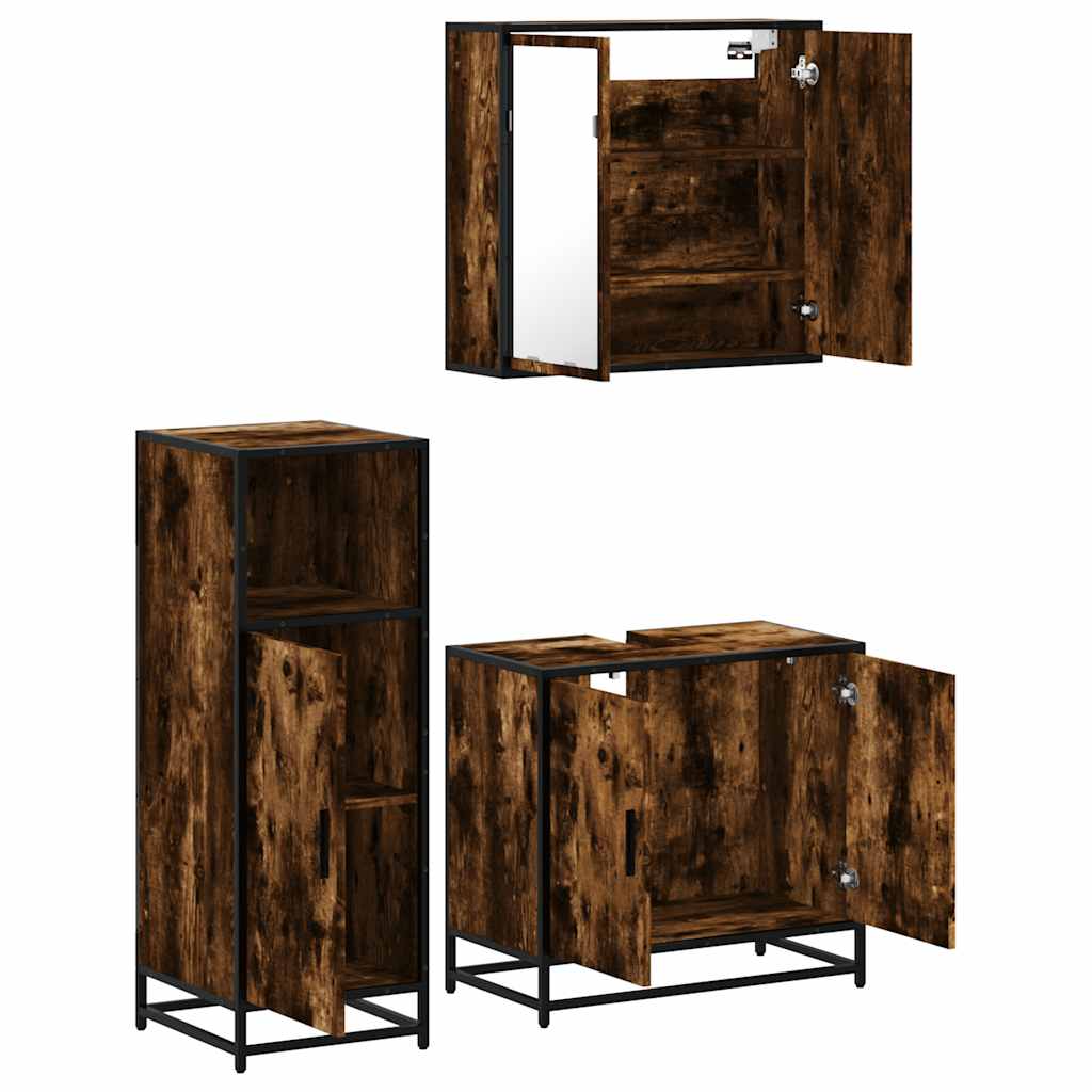 Ensemble de meubles de salle de bain 3 pcs Chêne fumé