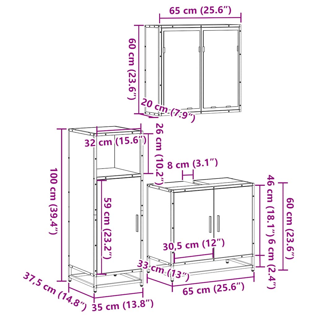 Ensemble de meubles de salle de bain 3 pcs Chêne fumé