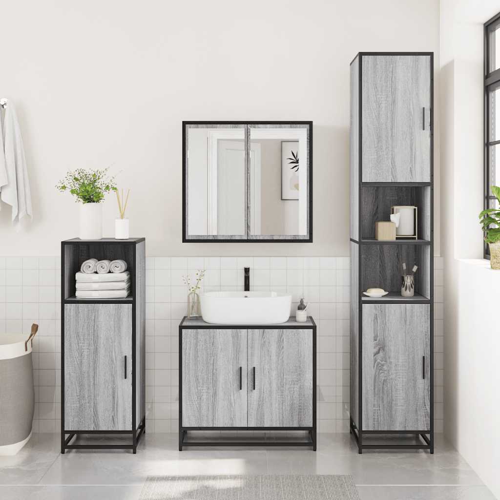 Ensemble de meubles de salle de bain 3 pcs Sonoma gris